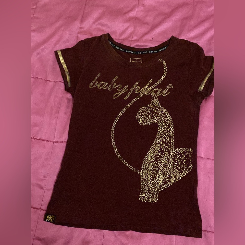 Baby Phat Burgundy and Gold Graphic Tee